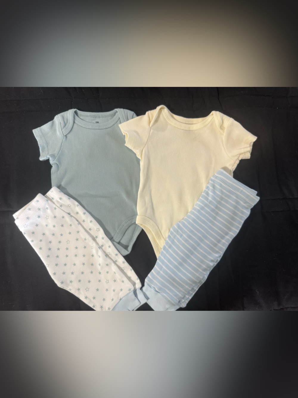 Neutral Baby Onesie Set - Light Blue, Cream, White Star Pants